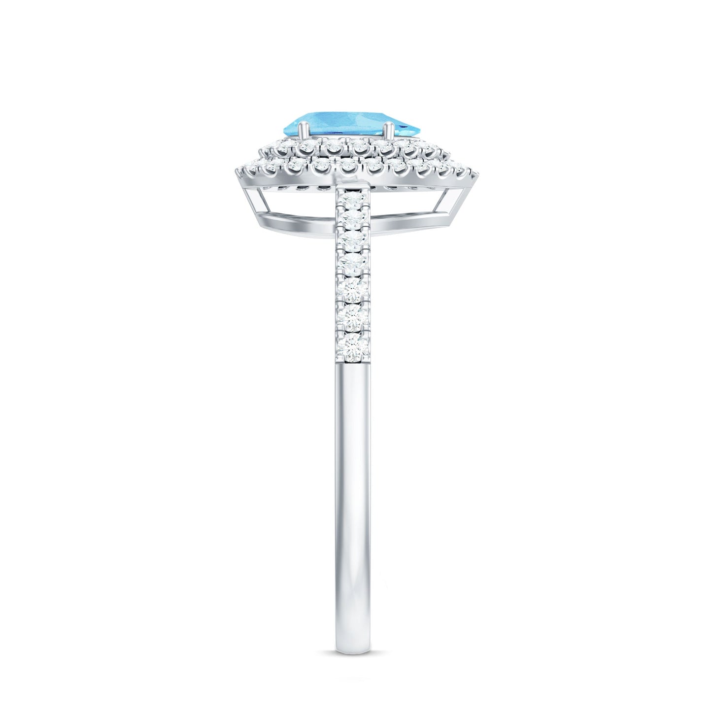 Classic Aquamarine and Diamond Teardrop Engagement Ring with Double Halo
