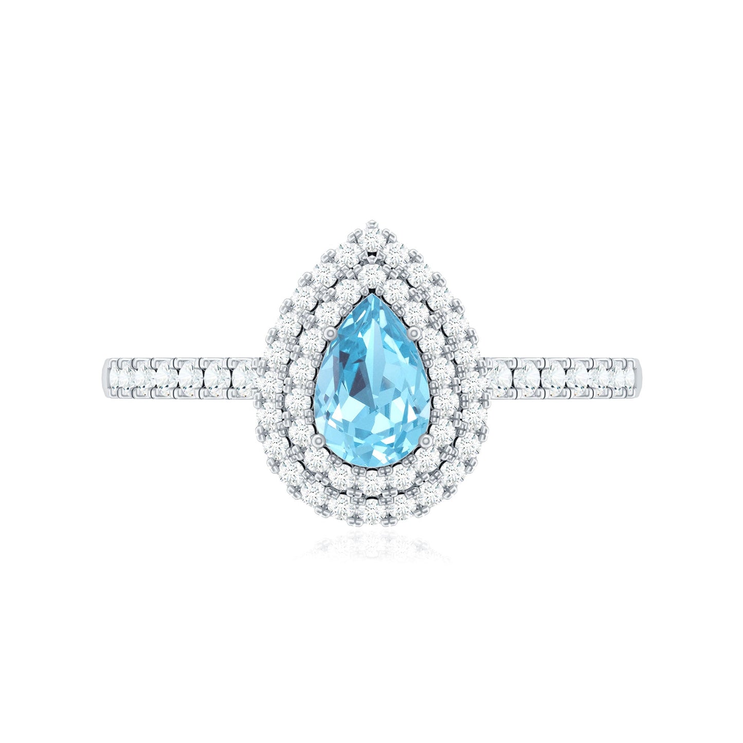 Classic Aquamarine and Diamond Teardrop Engagement Ring with Double Halo
