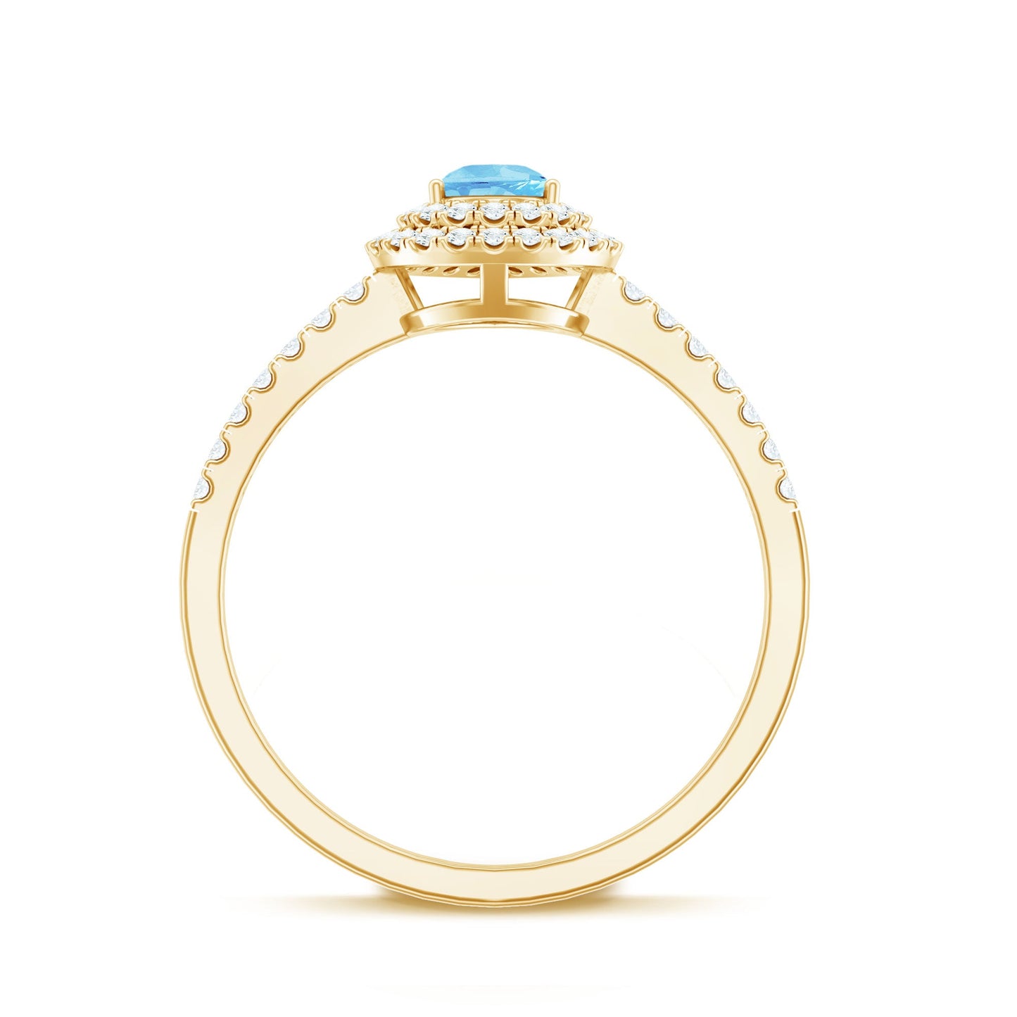 Classic Aquamarine and Diamond Teardrop Engagement Ring with Double Halo