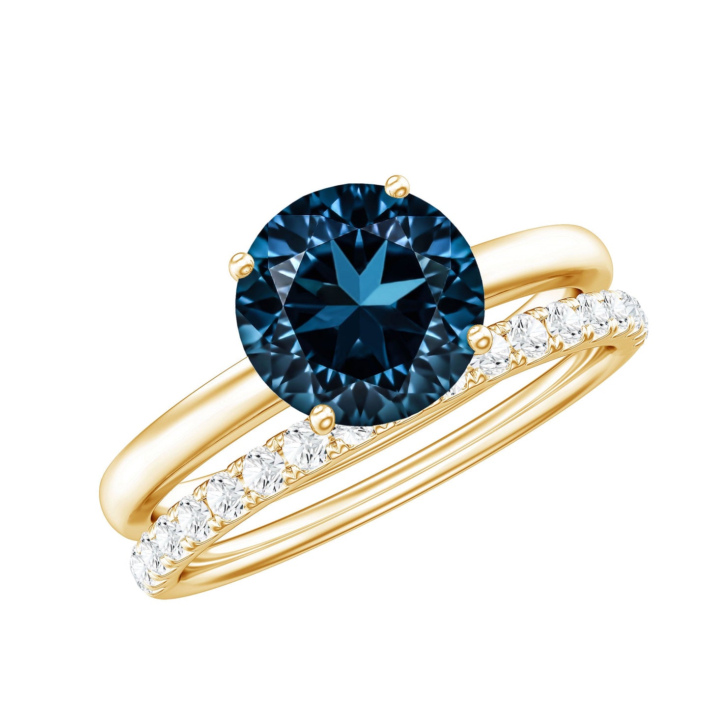 2 Carat Round London Blue Topaz Solitaire Engagement Ring with Diamond Band