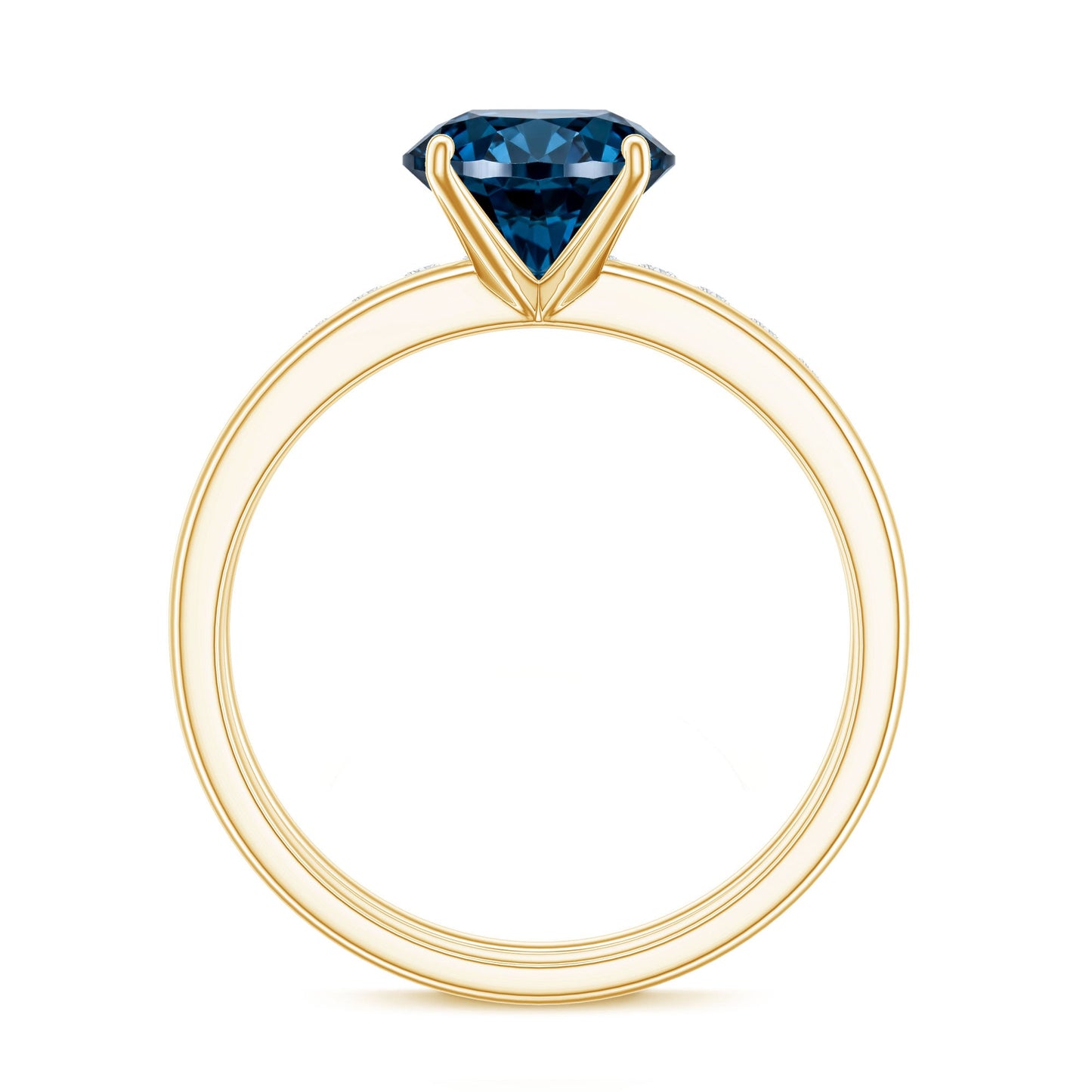 2 Carat Round London Blue Topaz Solitaire Engagement Ring with Diamond Band