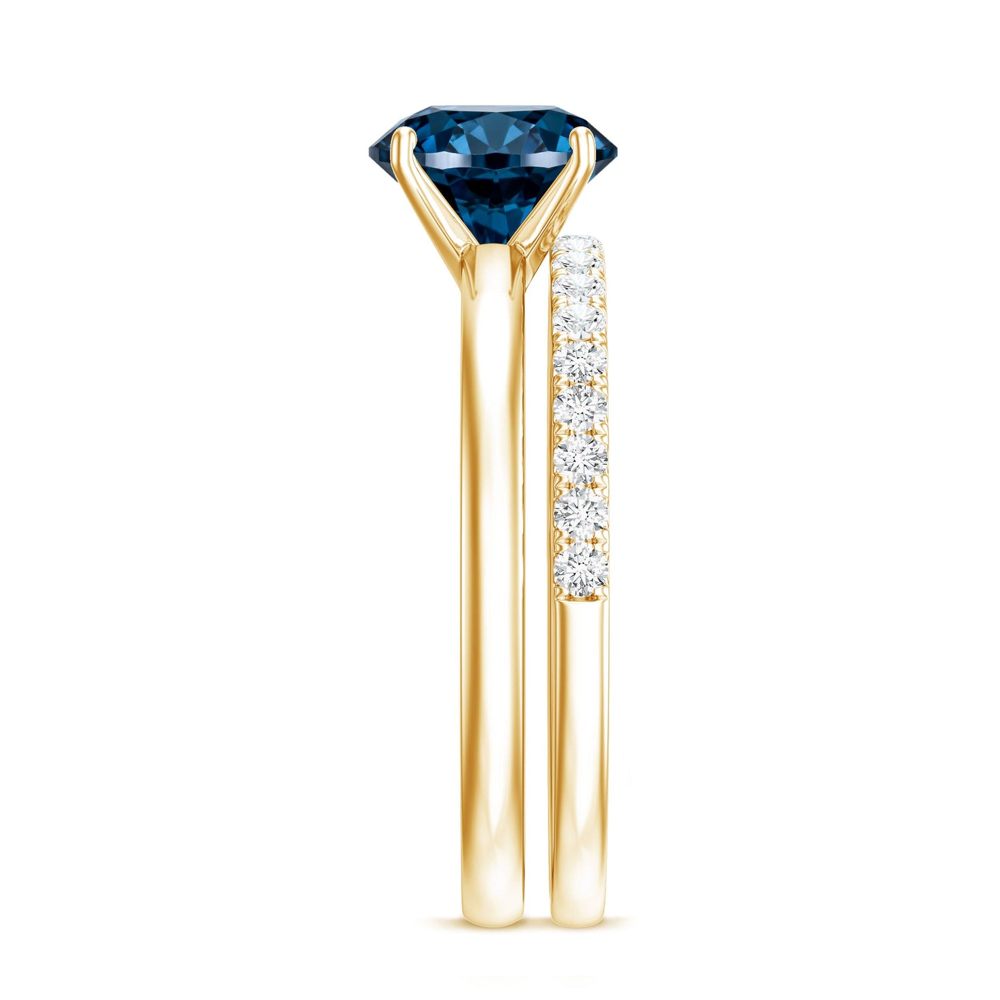 2 Carat Round London Blue Topaz Solitaire Engagement Ring with Diamond Band