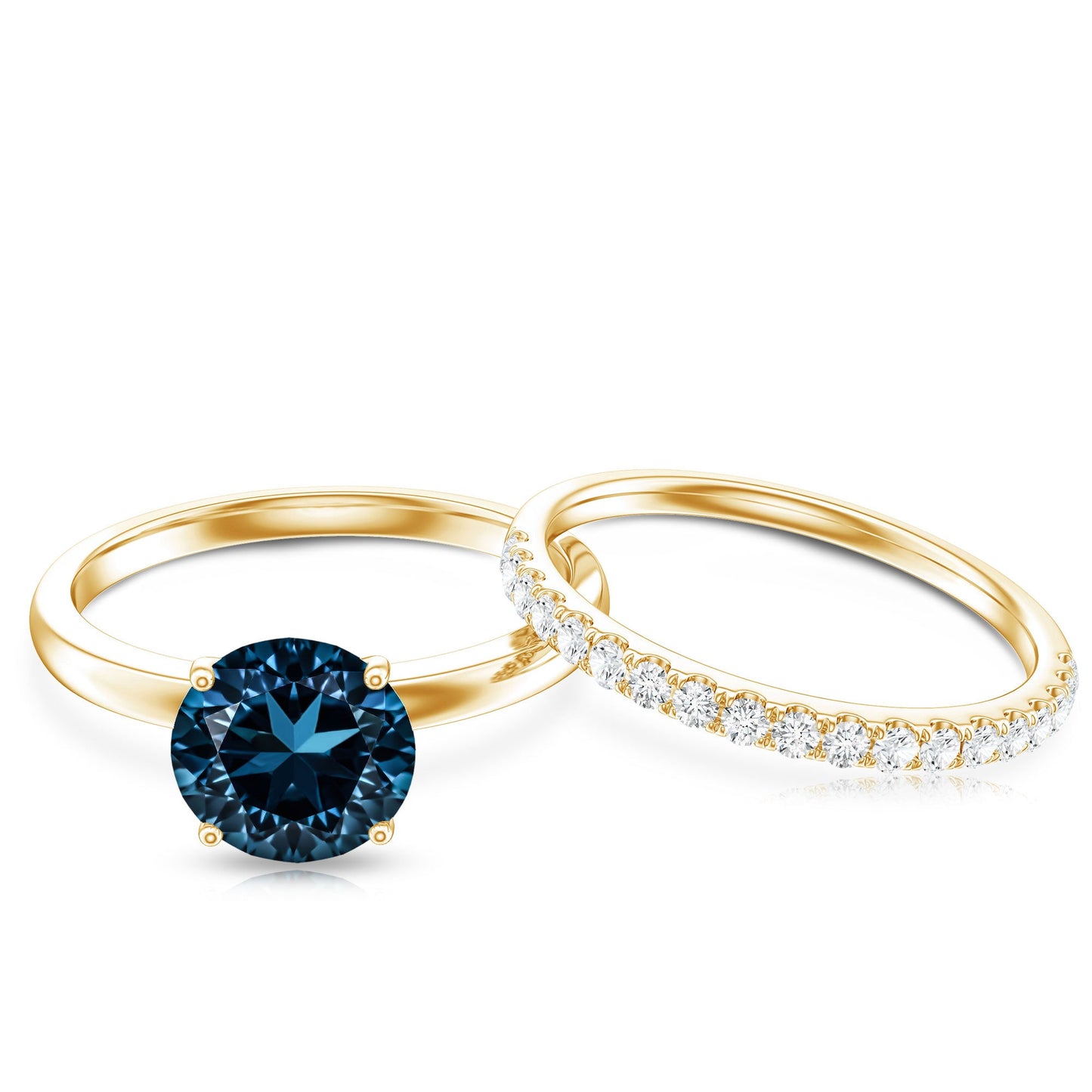 2 Carat Round London Blue Topaz Solitaire Engagement Ring with Diamond Band