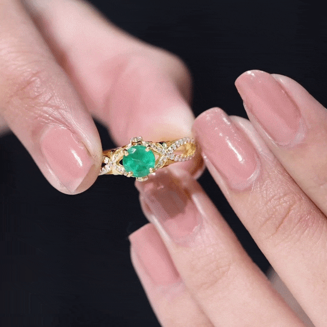 Designer Emerald Crossover Engagement Ring with Diamond