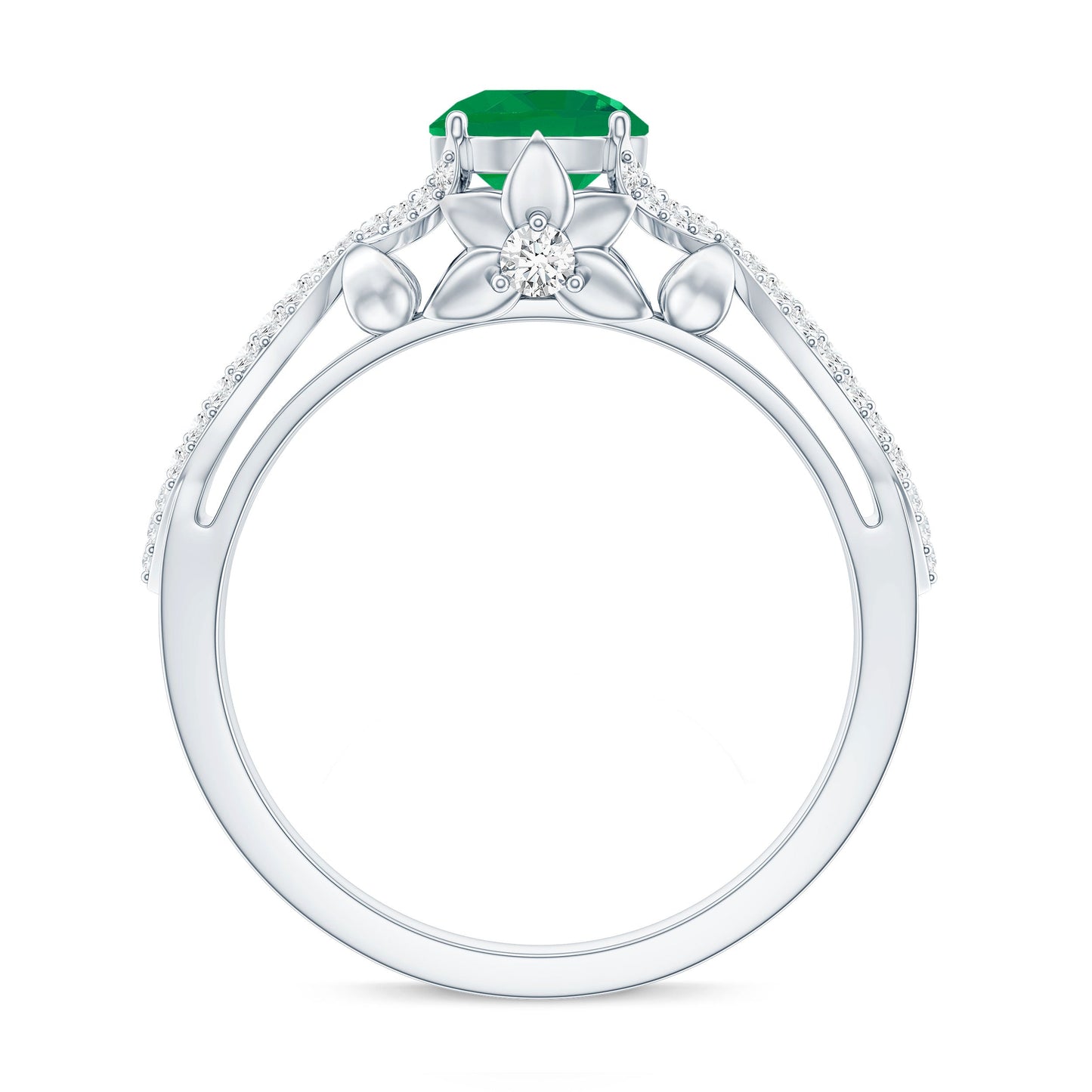 Designer Emerald Crossover Engagement Ring with Diamond