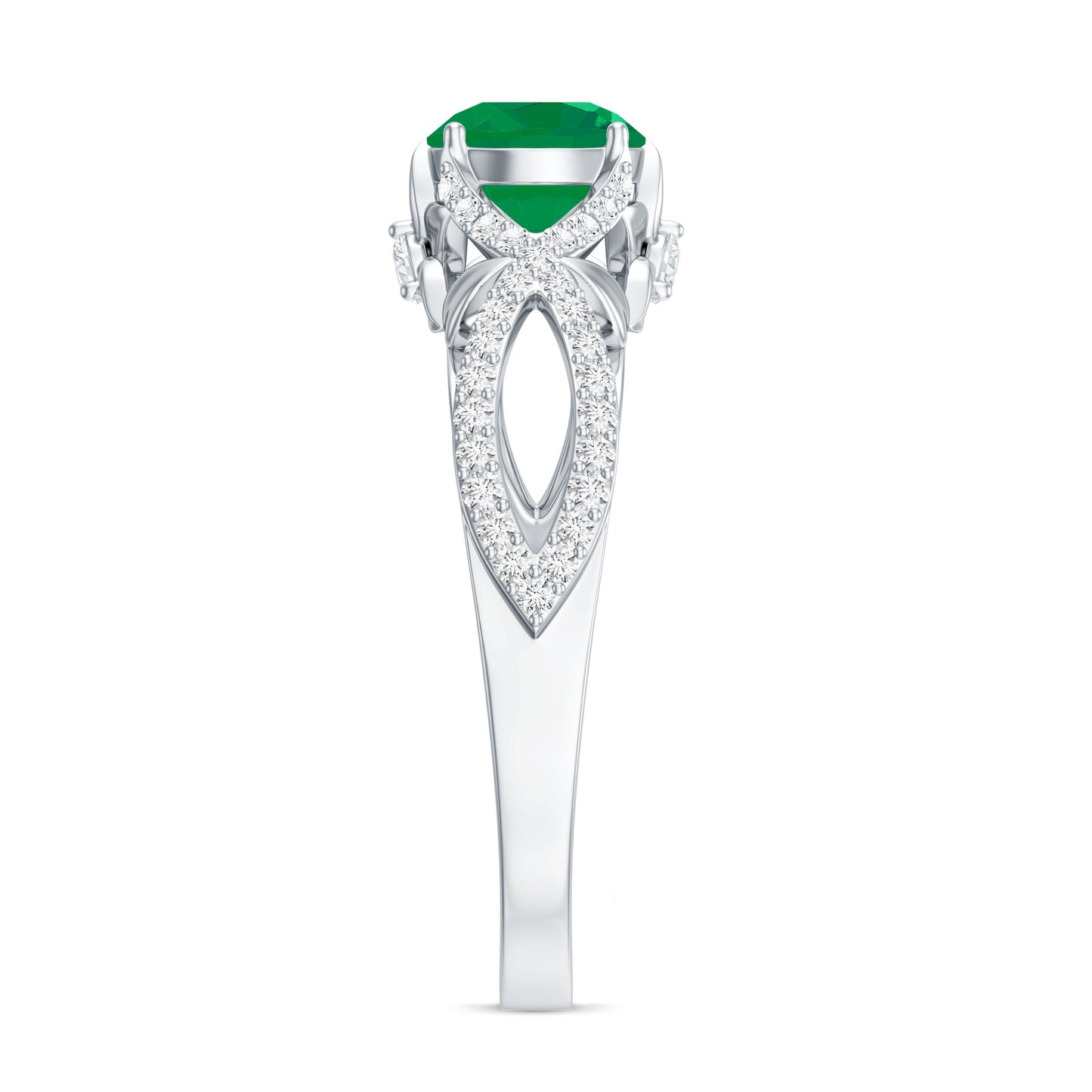 Designer Emerald Crossover Engagement Ring with Diamond