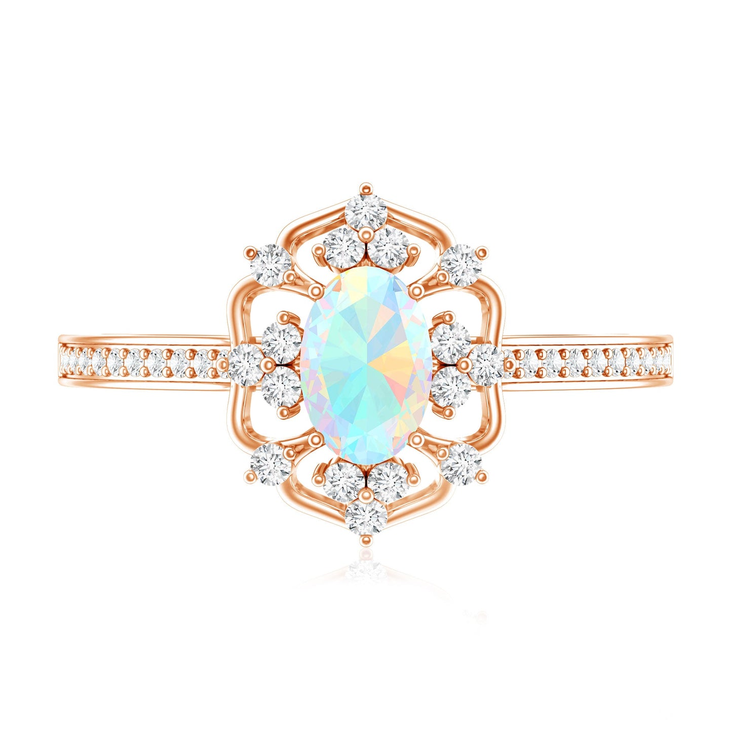 Natural Oval Ethiopian Rainbow Opal Vintage Looking Engagement Ring with Diamond