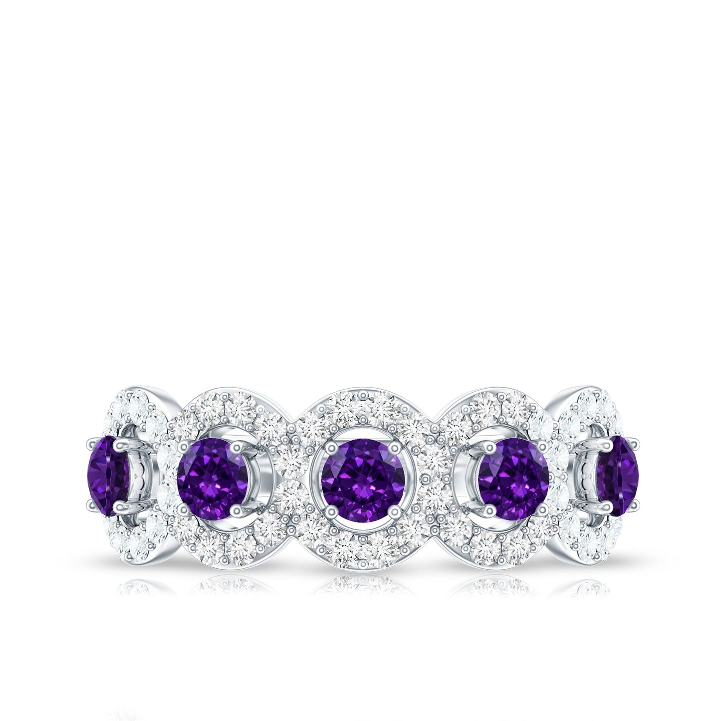 Natural Amethyst Diamond Half Eternity Band Ring for Women