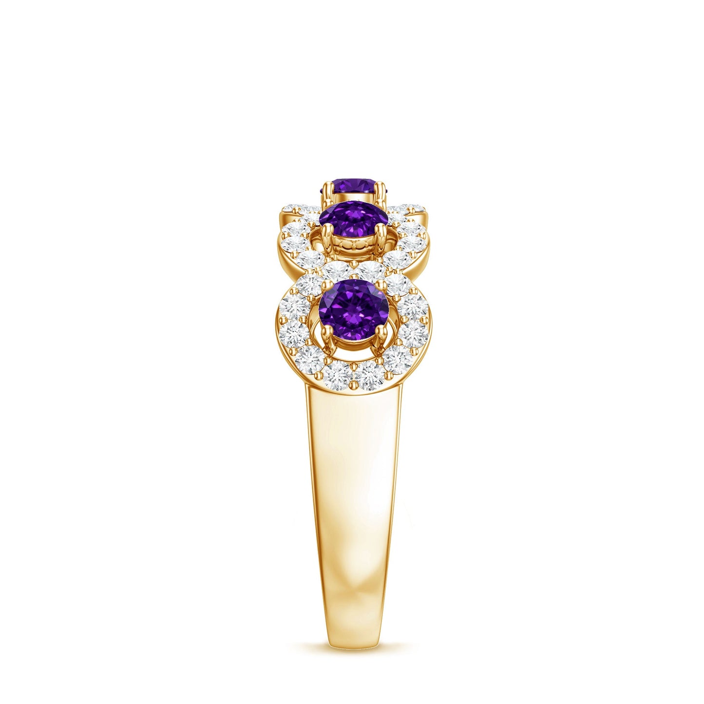 Natural Amethyst Diamond Half Eternity Band Ring for Women