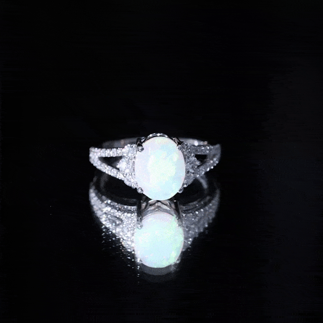 Certified 1.3 Carat Ethiopian Opal Oval Engagement Ring with Diamond