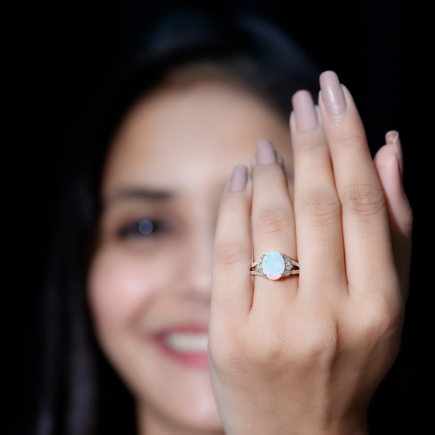 Certified 1.3 Carat Ethiopian Opal Oval Engagement Ring with Diamond