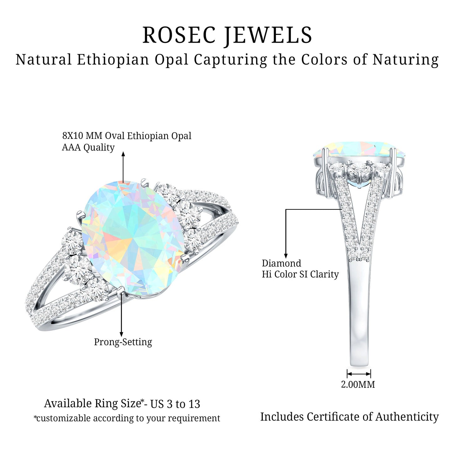 Certified 1.3 Carat Ethiopian Opal Oval Engagement Ring with Diamond