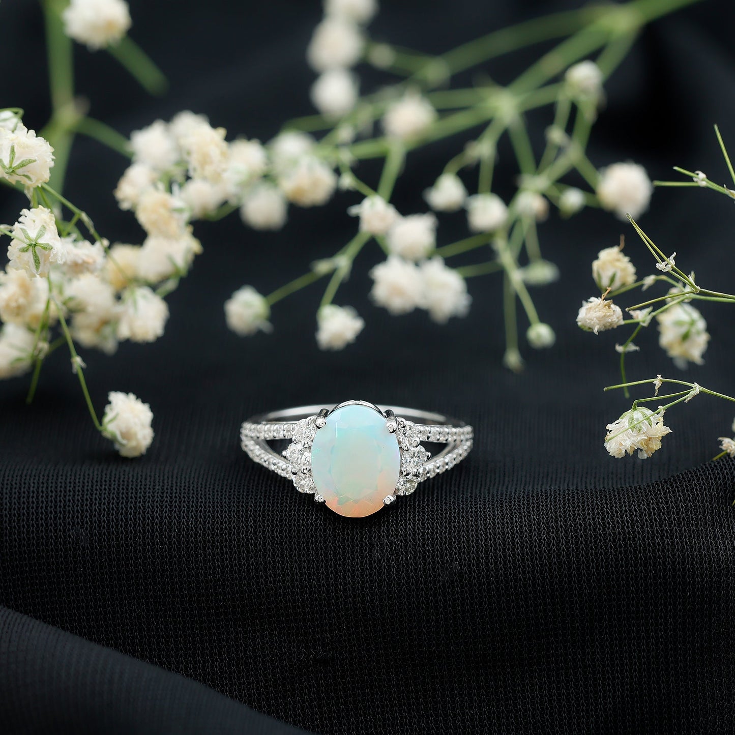 Certified 1.3 Carat Ethiopian Opal Oval Engagement Ring with Diamond