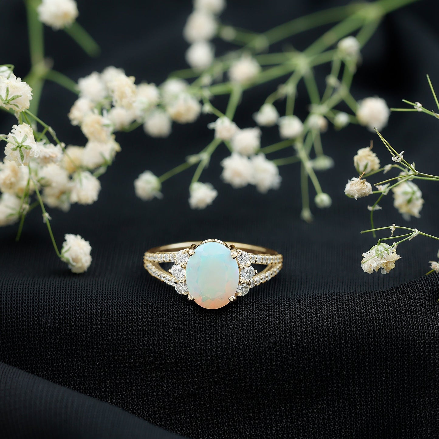 Certified 1.3 Carat Ethiopian Opal Oval Engagement Ring with Diamond
