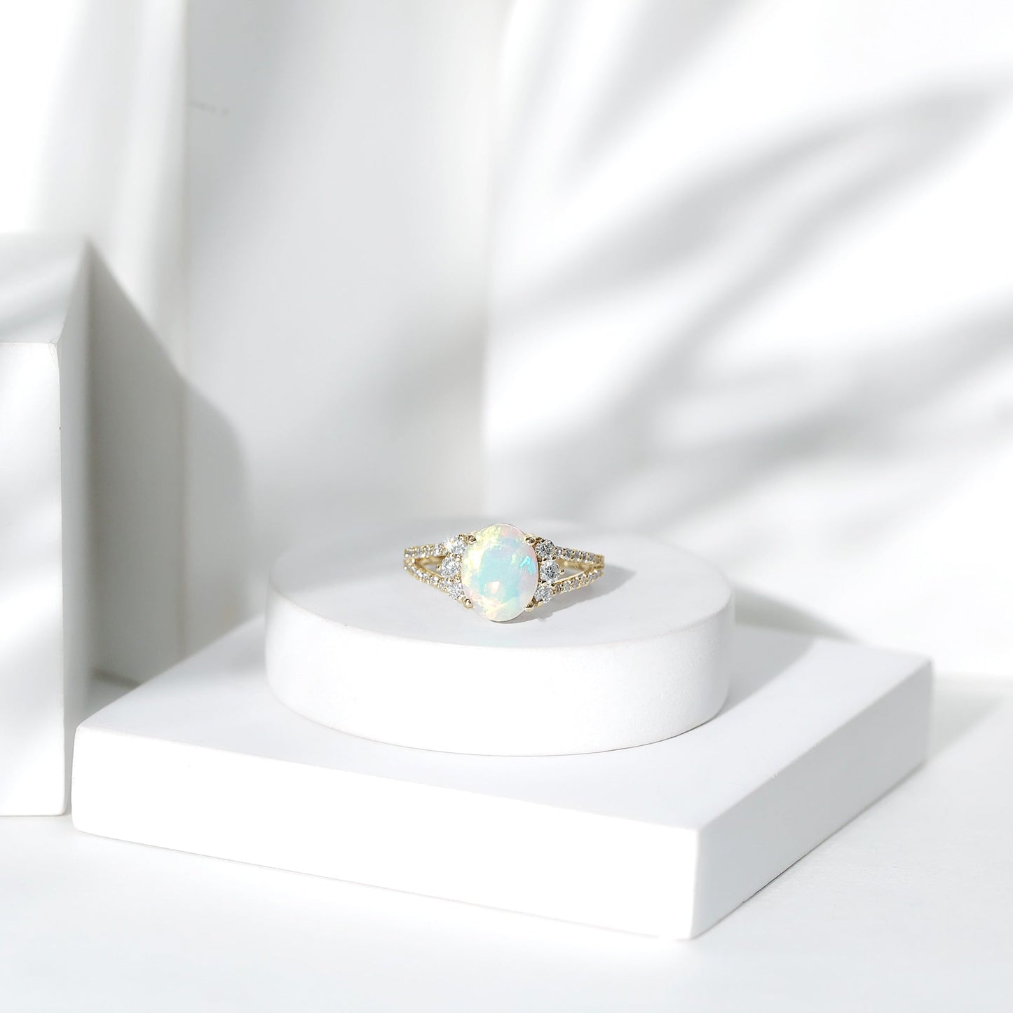 Certified 1.3 Carat Ethiopian Opal Oval Engagement Ring with Diamond