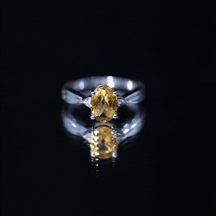 1 Carat Oval Cut Citrine Solitaire Engagement Ring with Diamond