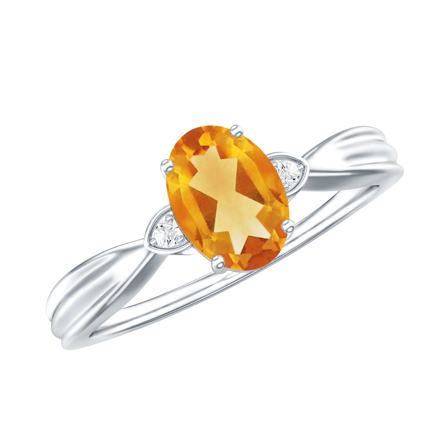 1 Carat Oval Cut Citrine Solitaire Engagement Ring with Diamond