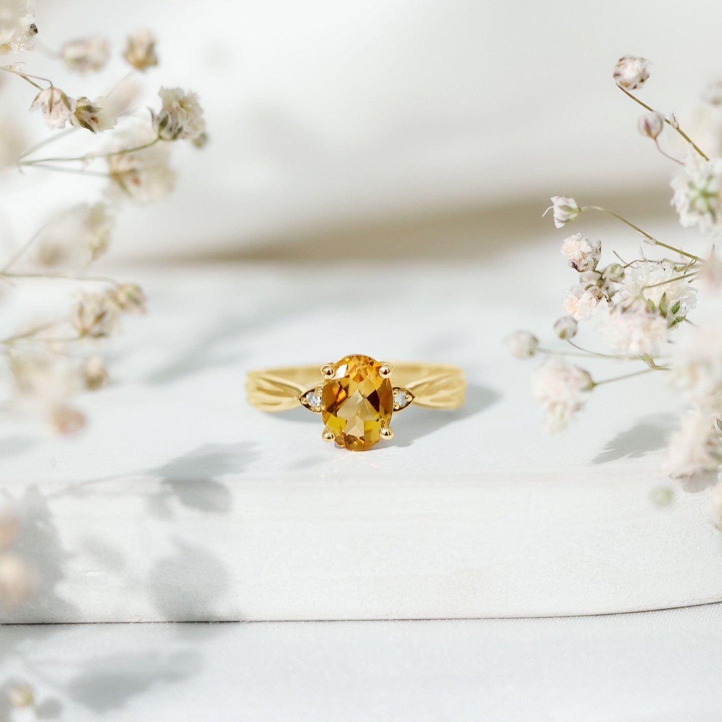 1 Carat Oval Cut Citrine Solitaire Engagement Ring with Diamond
