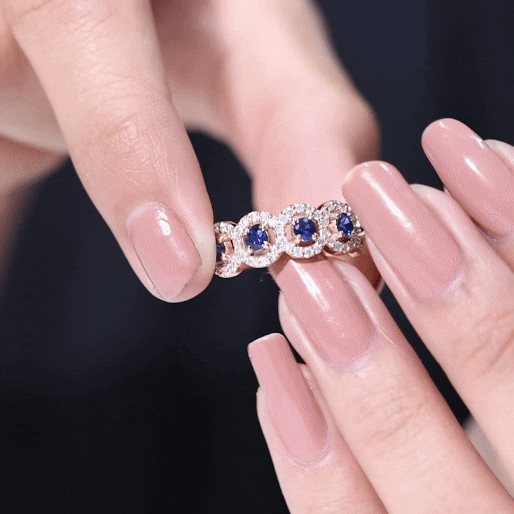 Classic Blue Sapphire Half Eternity Anniversary Ring with Diamond
