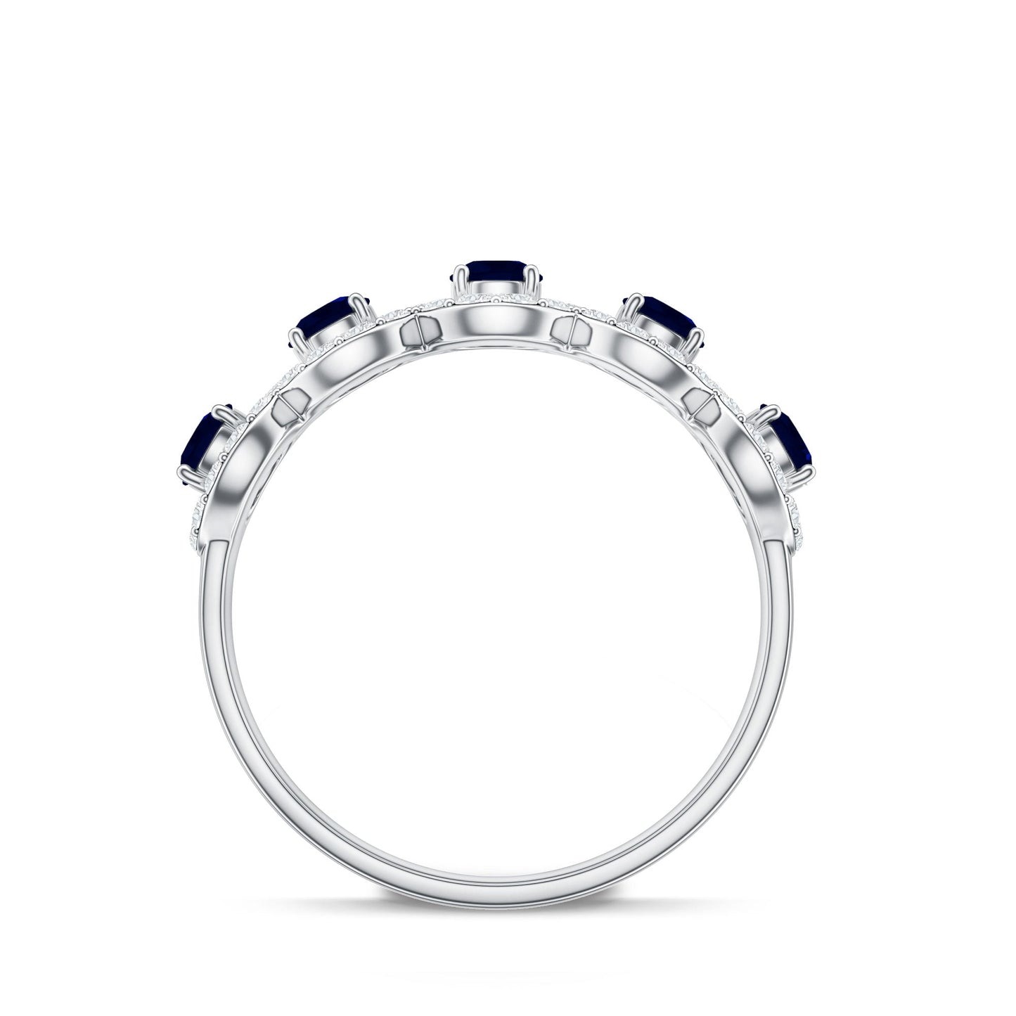 Classic Blue Sapphire Half Eternity Anniversary Ring with Diamond