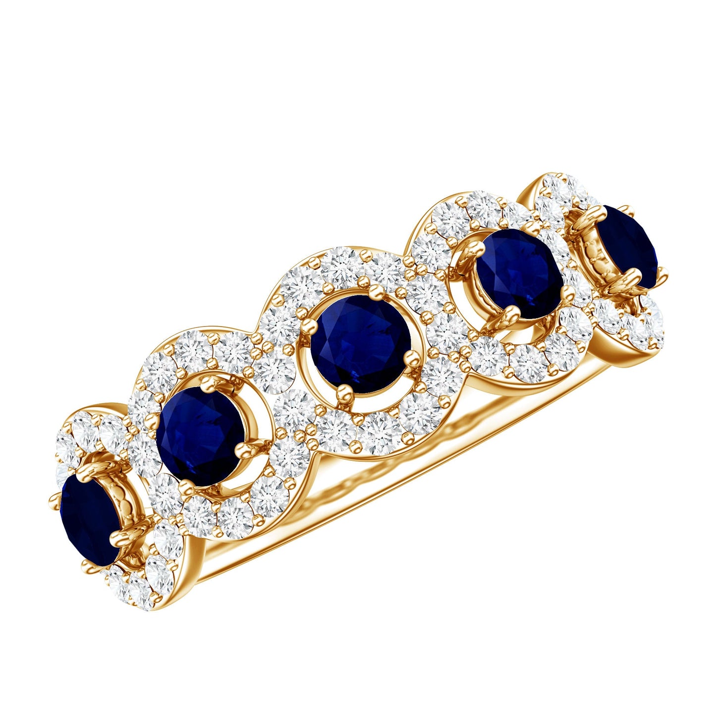 Classic Blue Sapphire Half Eternity Anniversary Ring with Diamond