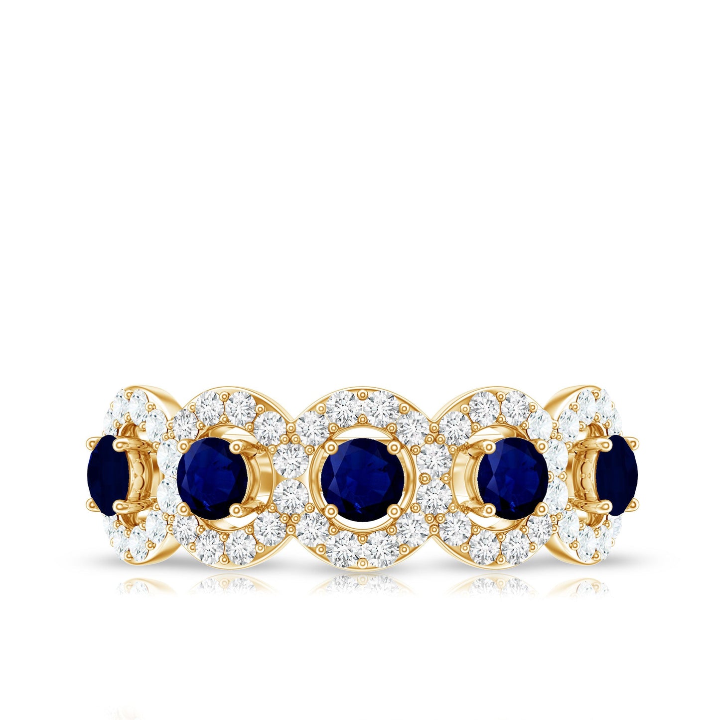 Classic Blue Sapphire Half Eternity Anniversary Ring with Diamond