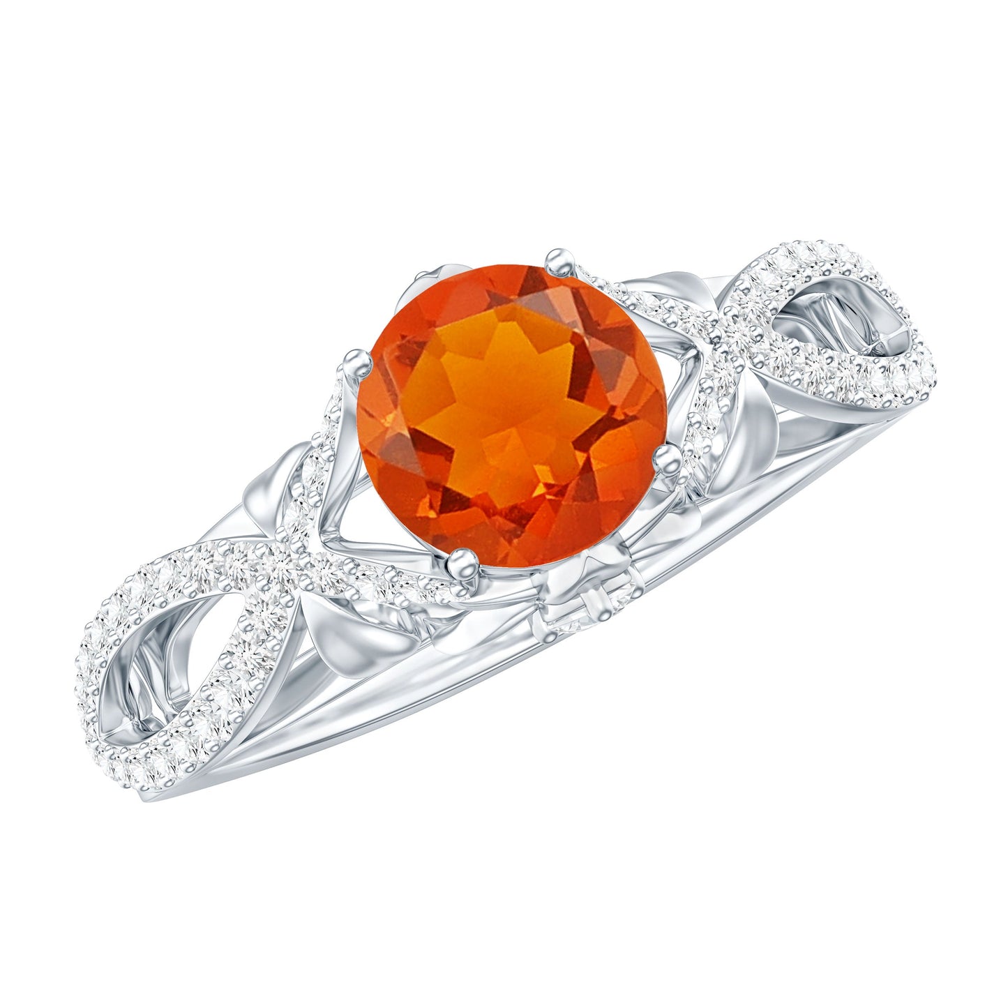 0.7 Carat Fire Opal Crossover Engagement Ring with Diamond
