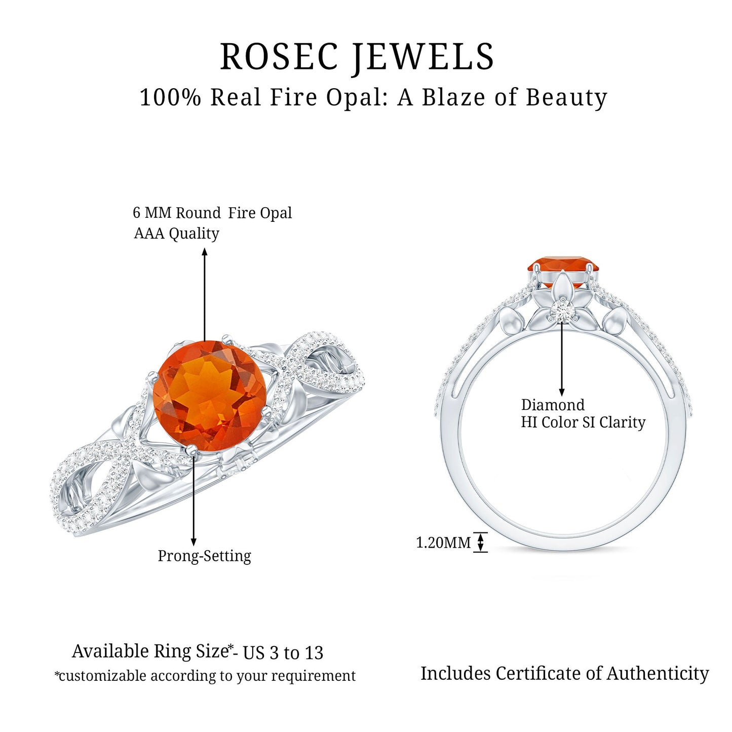 0.7 Carat Fire Opal Crossover Engagement Ring with Diamond