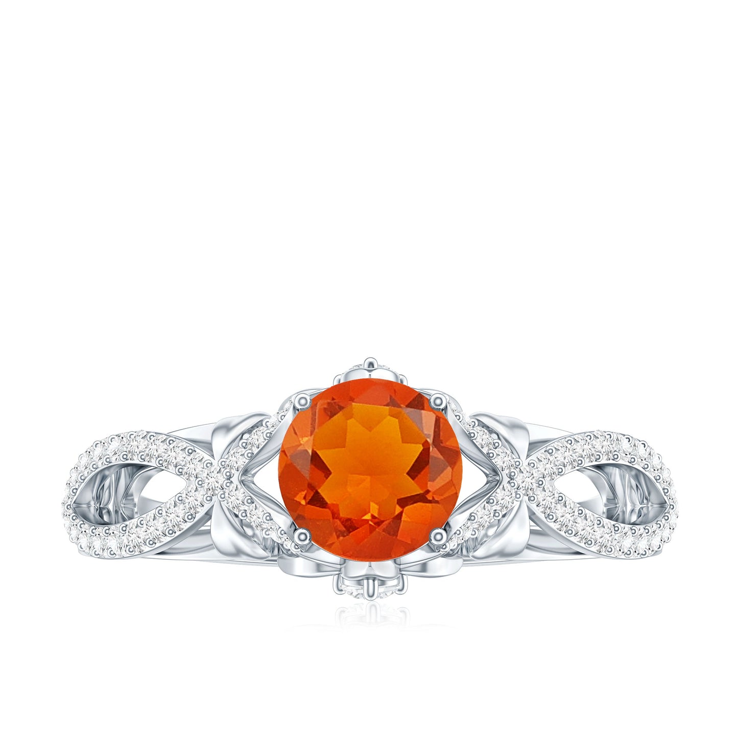 0.7 Carat Fire Opal Crossover Engagement Ring with Diamond