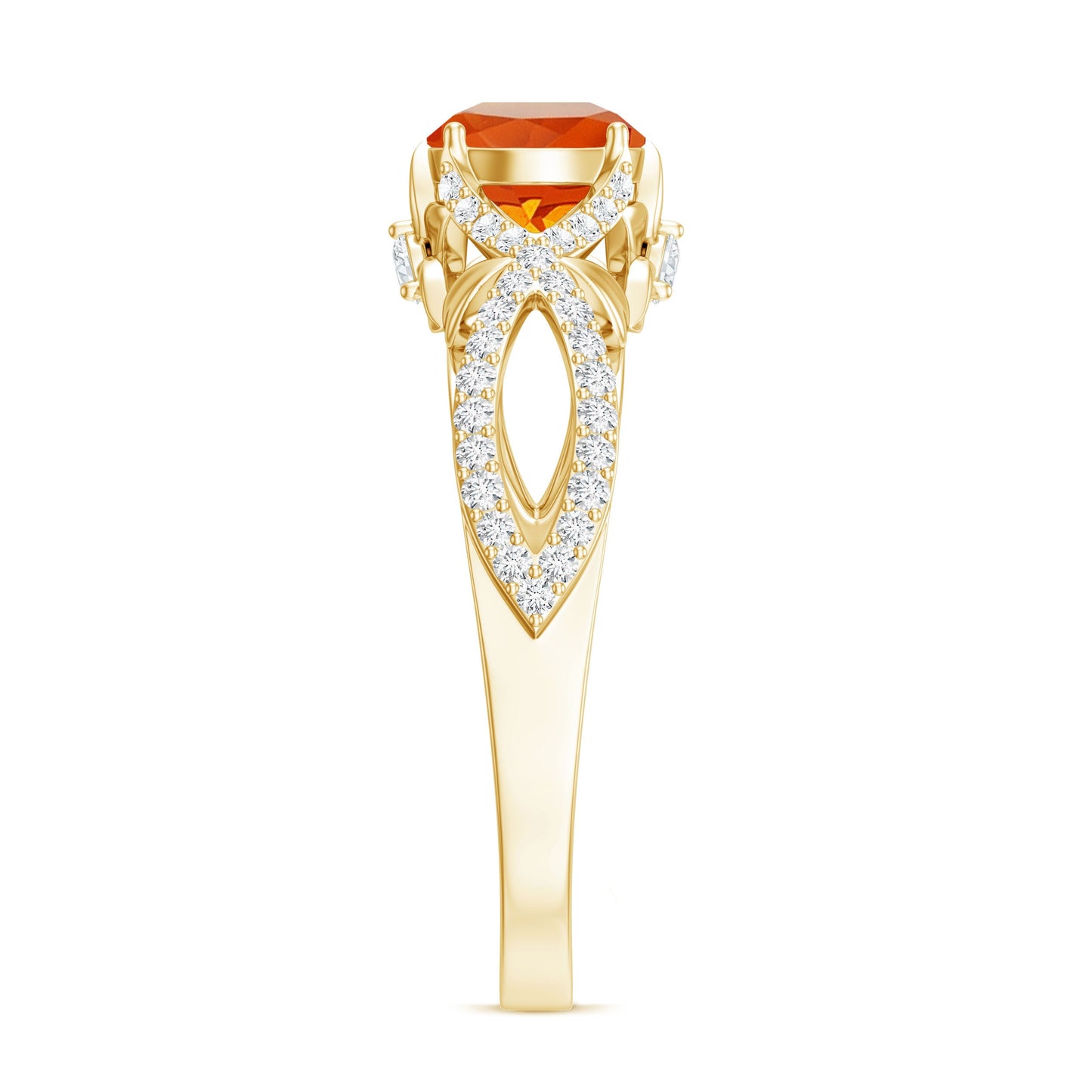 0.7 Carat Fire Opal Crossover Engagement Ring with Diamond