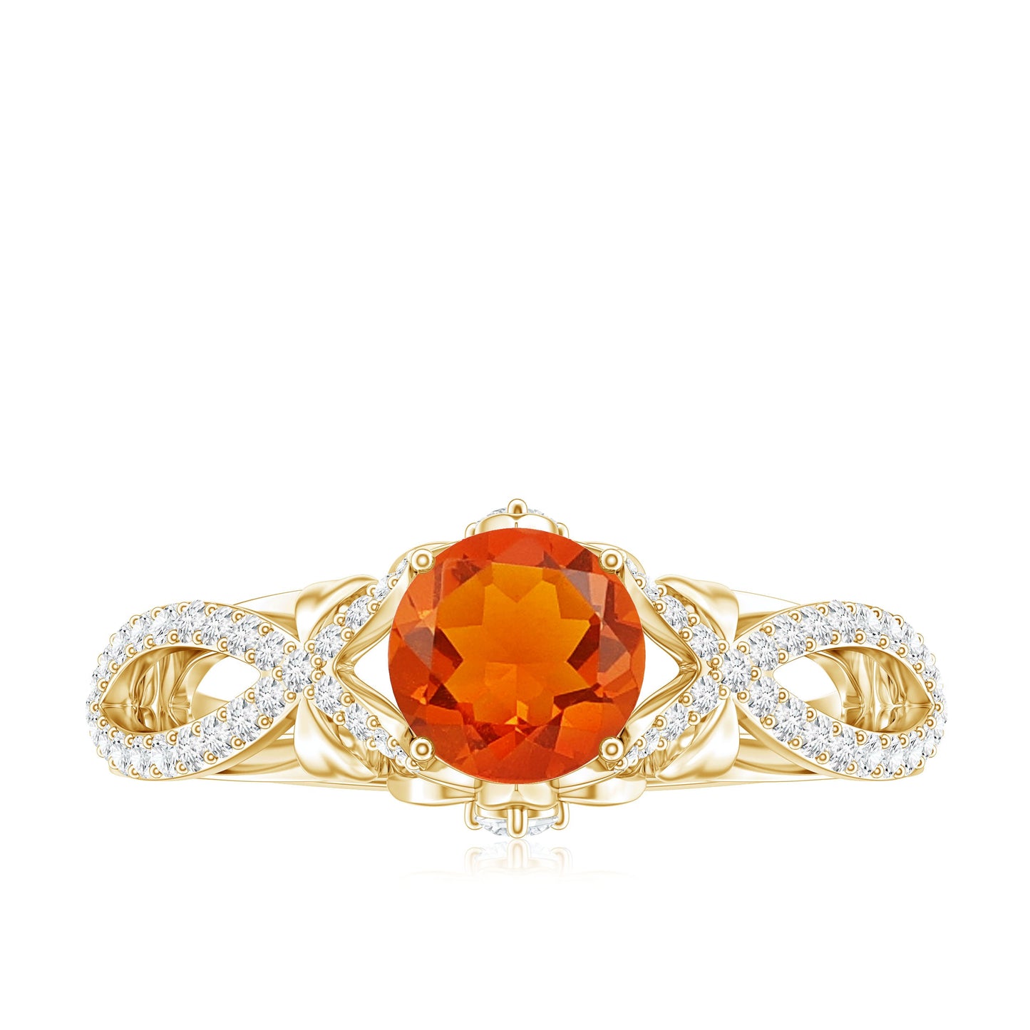 0.7 Carat Fire Opal Crossover Engagement Ring with Diamond