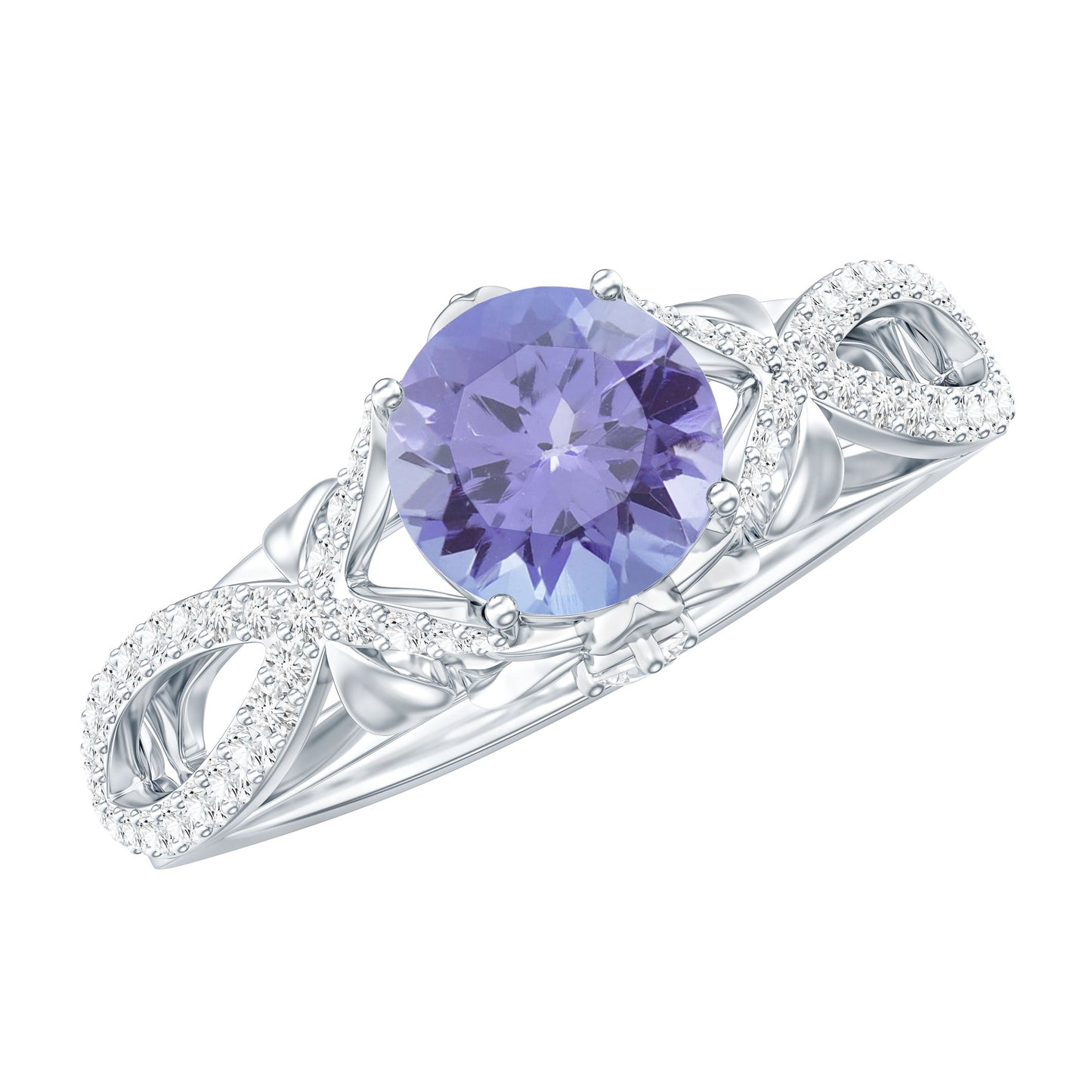Designer Tanzanite Engagement Ring with Diamond Crossover Shank