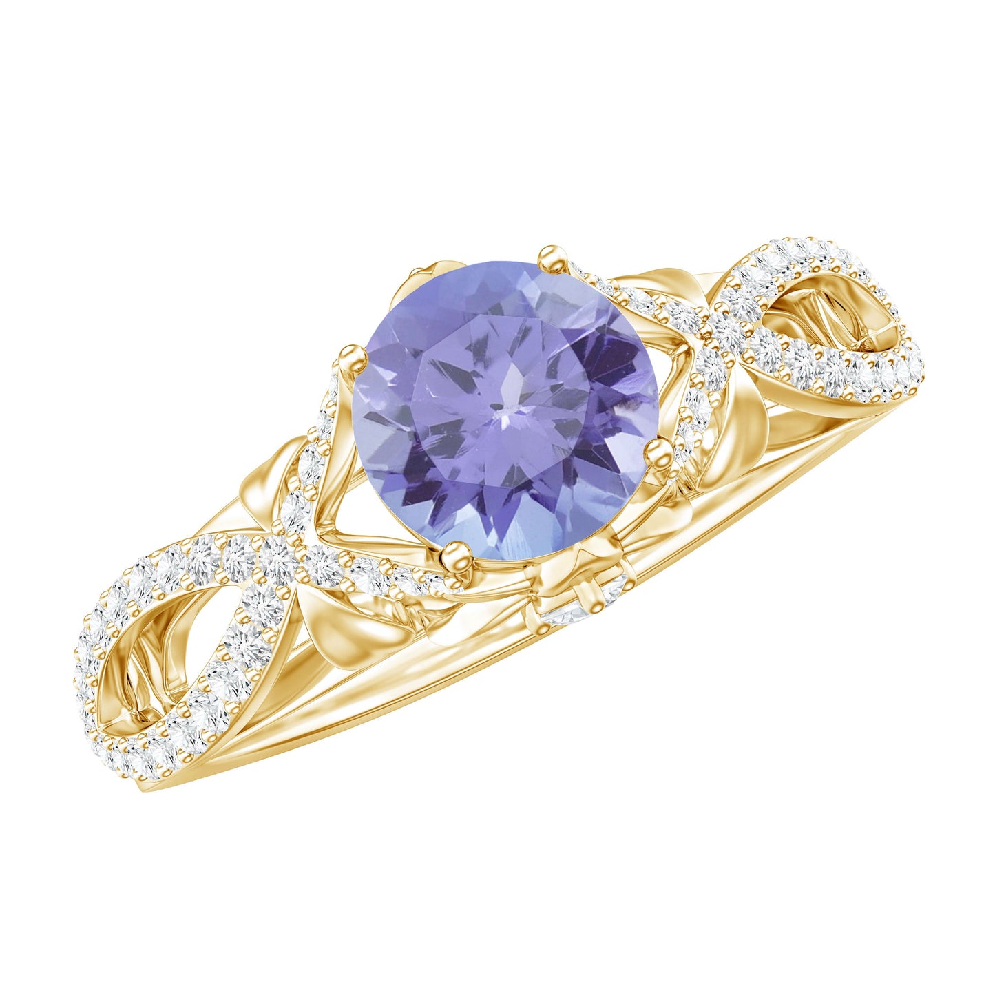 Designer Tanzanite Engagement Ring with Diamond Crossover Shank