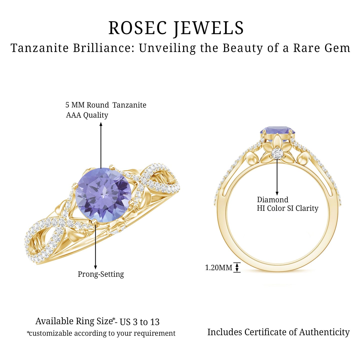 Designer Tanzanite Engagement Ring with Diamond Crossover Shank