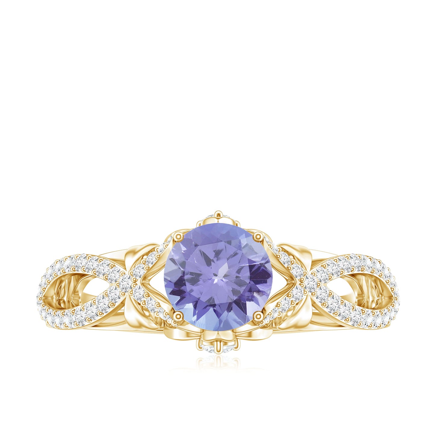 Designer Tanzanite Engagement Ring with Diamond Crossover Shank