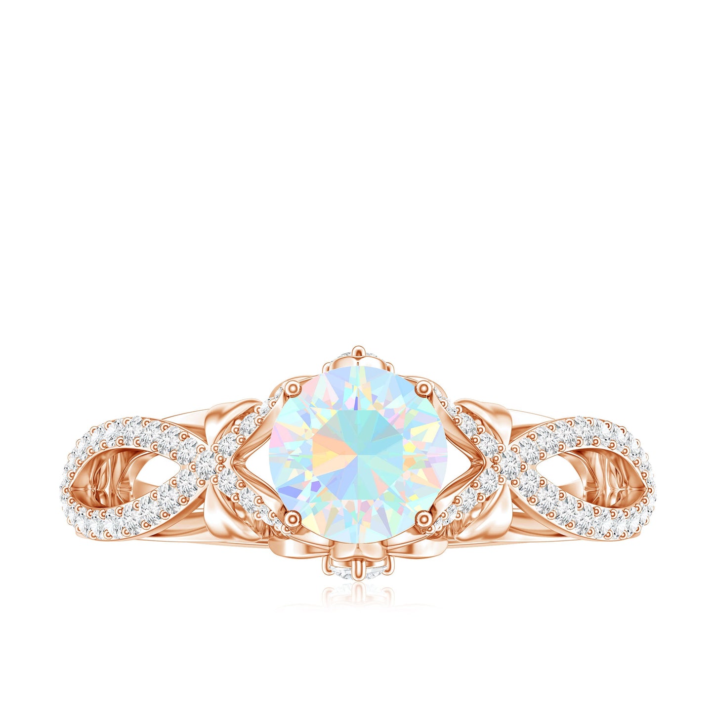 Ethiopian Opal and Diamond Engagement Ring with Crossover Shank