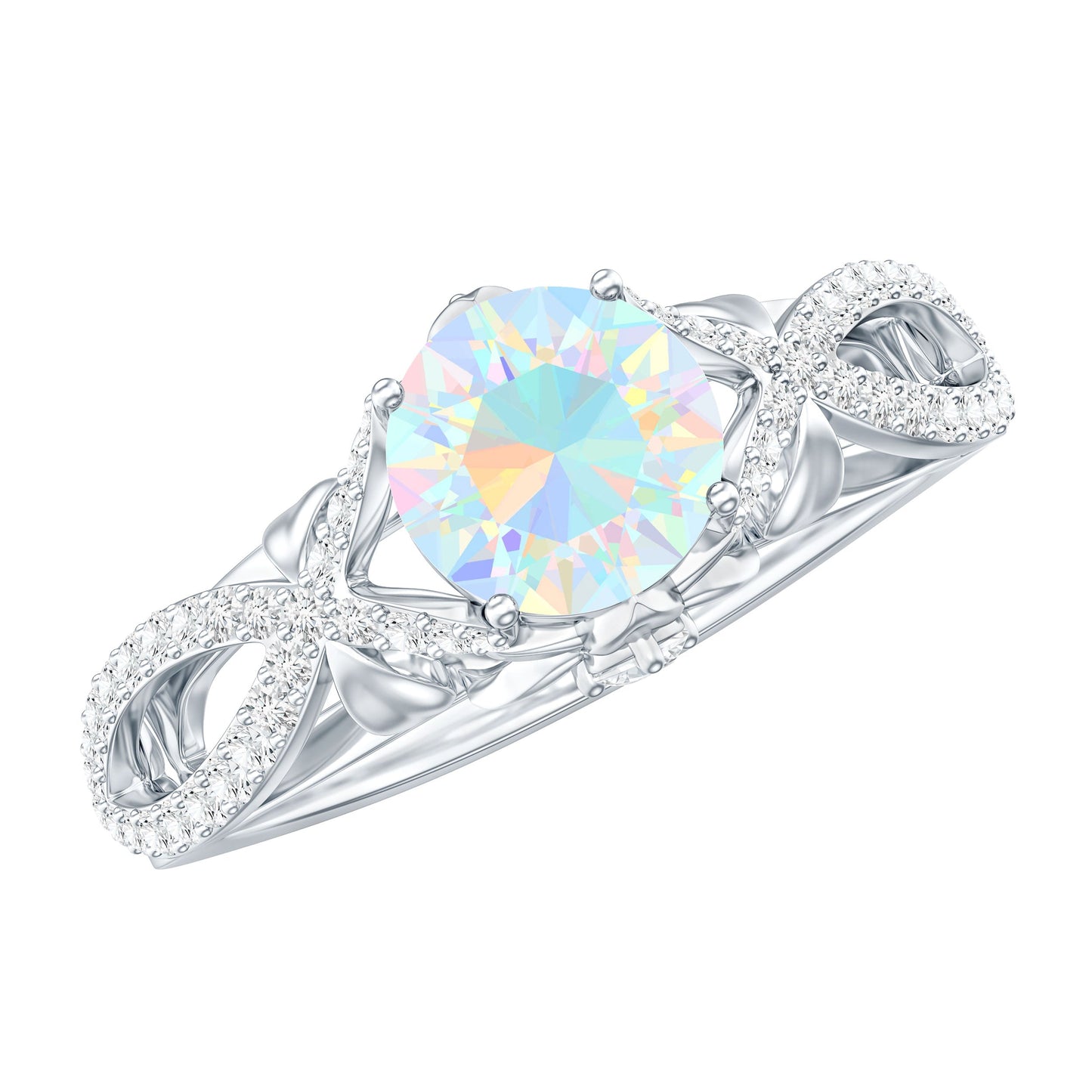 Ethiopian Opal and Diamond Engagement Ring with Crossover Shank