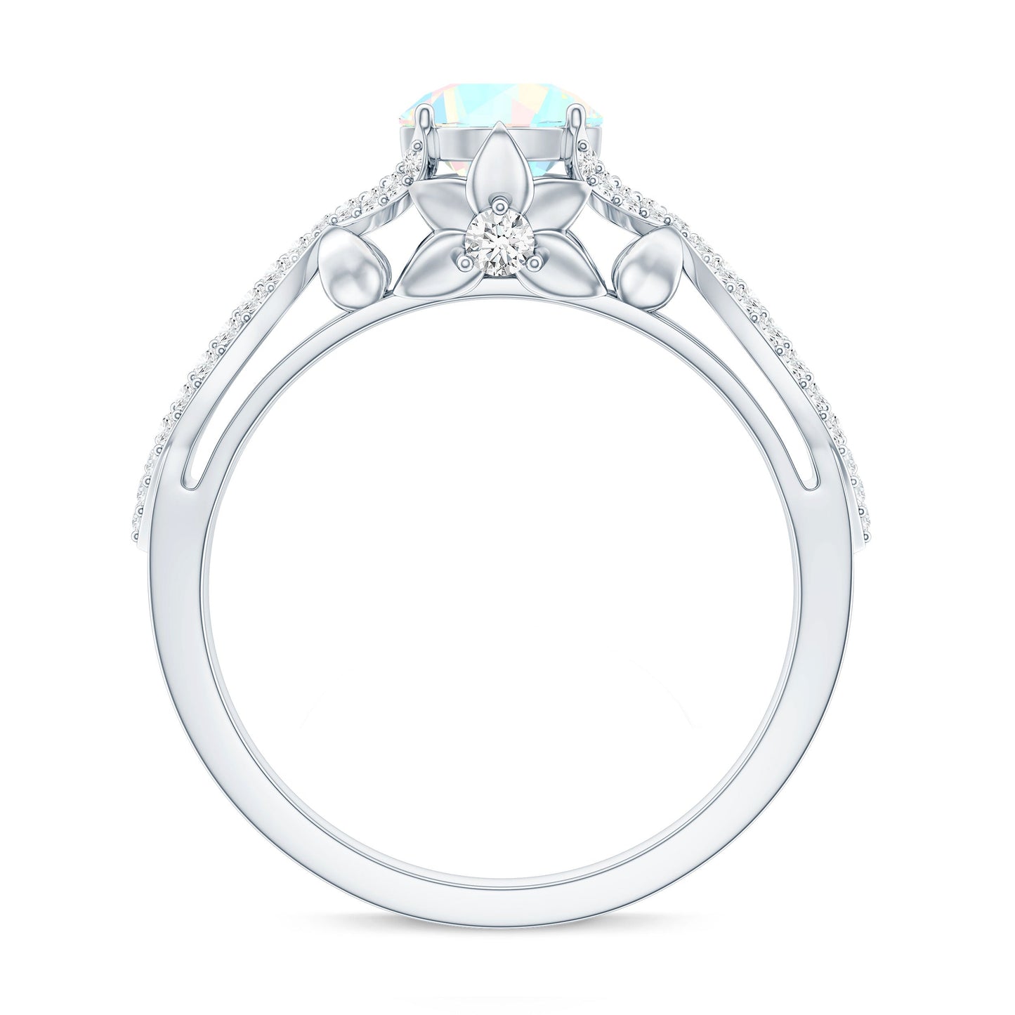 Ethiopian Opal and Diamond Engagement Ring with Crossover Shank
