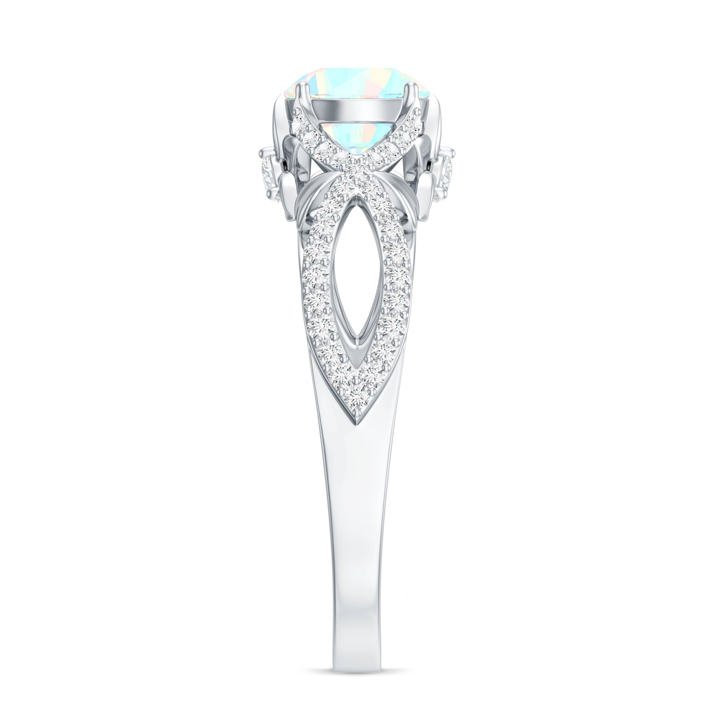 Ethiopian Opal and Diamond Engagement Ring with Crossover Shank