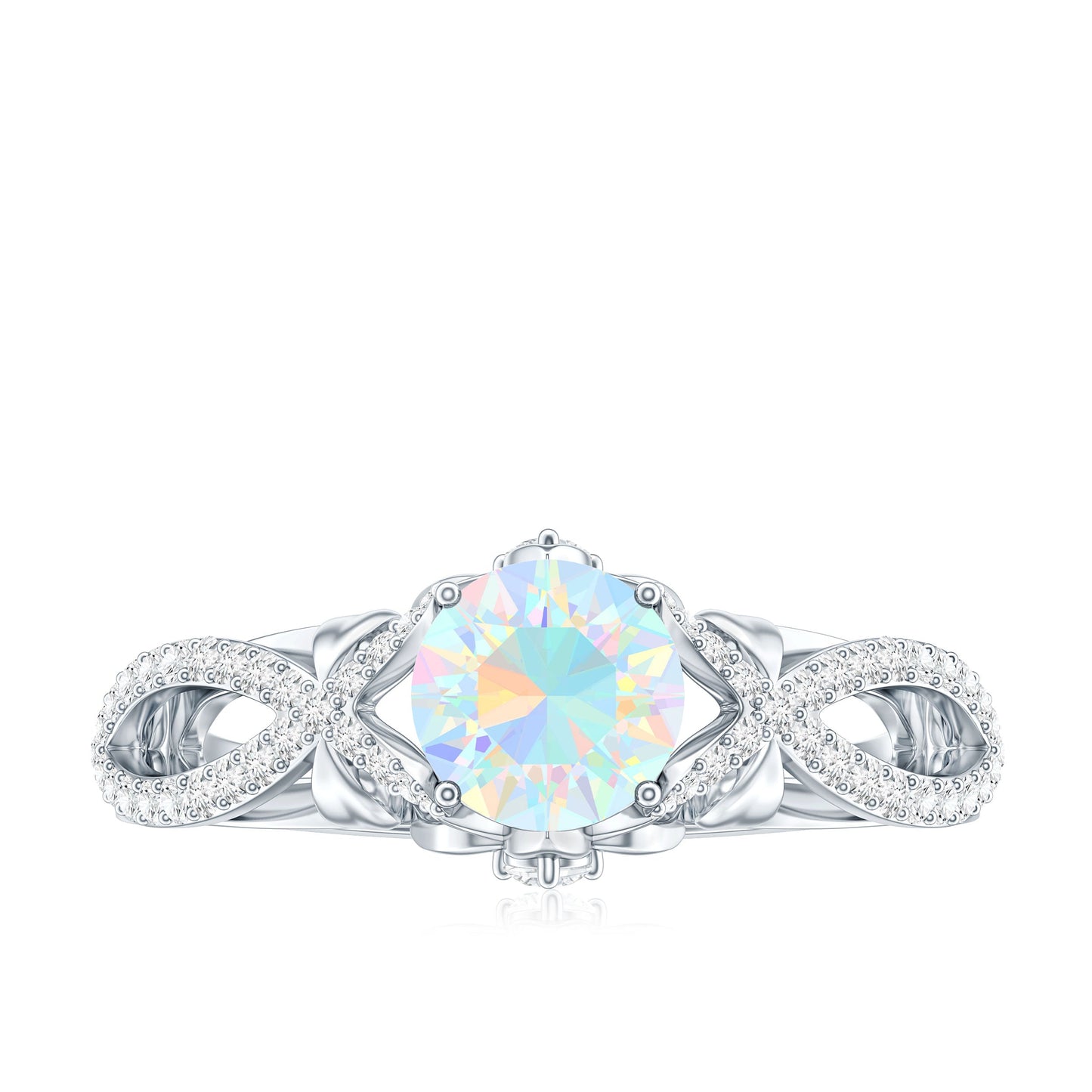 Ethiopian Opal and Diamond Engagement Ring with Crossover Shank
