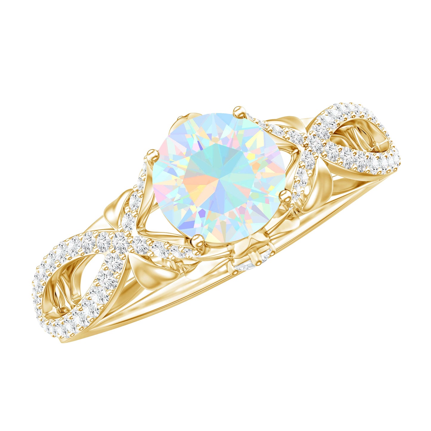 Ethiopian Opal and Diamond Engagement Ring with Crossover Shank