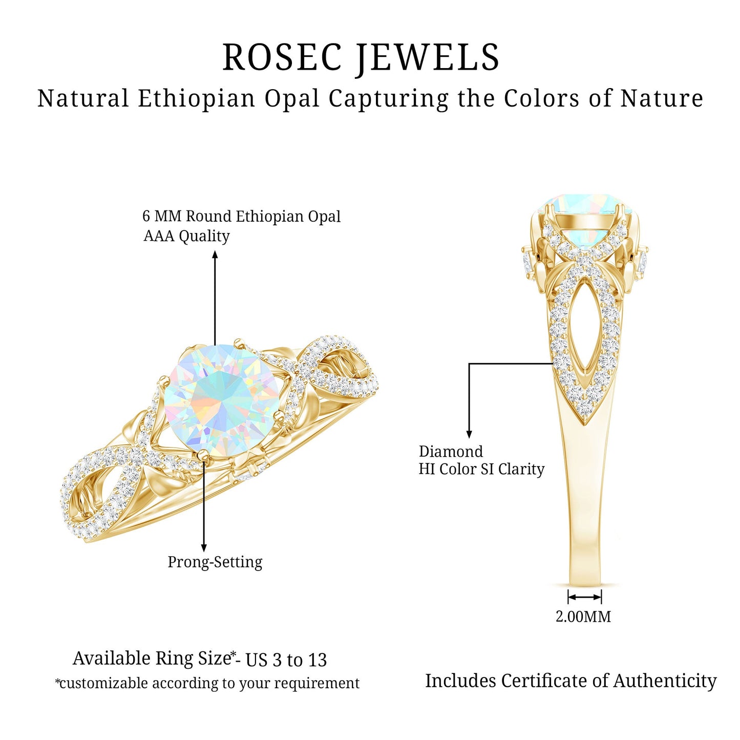 Ethiopian Opal and Diamond Engagement Ring with Crossover Shank