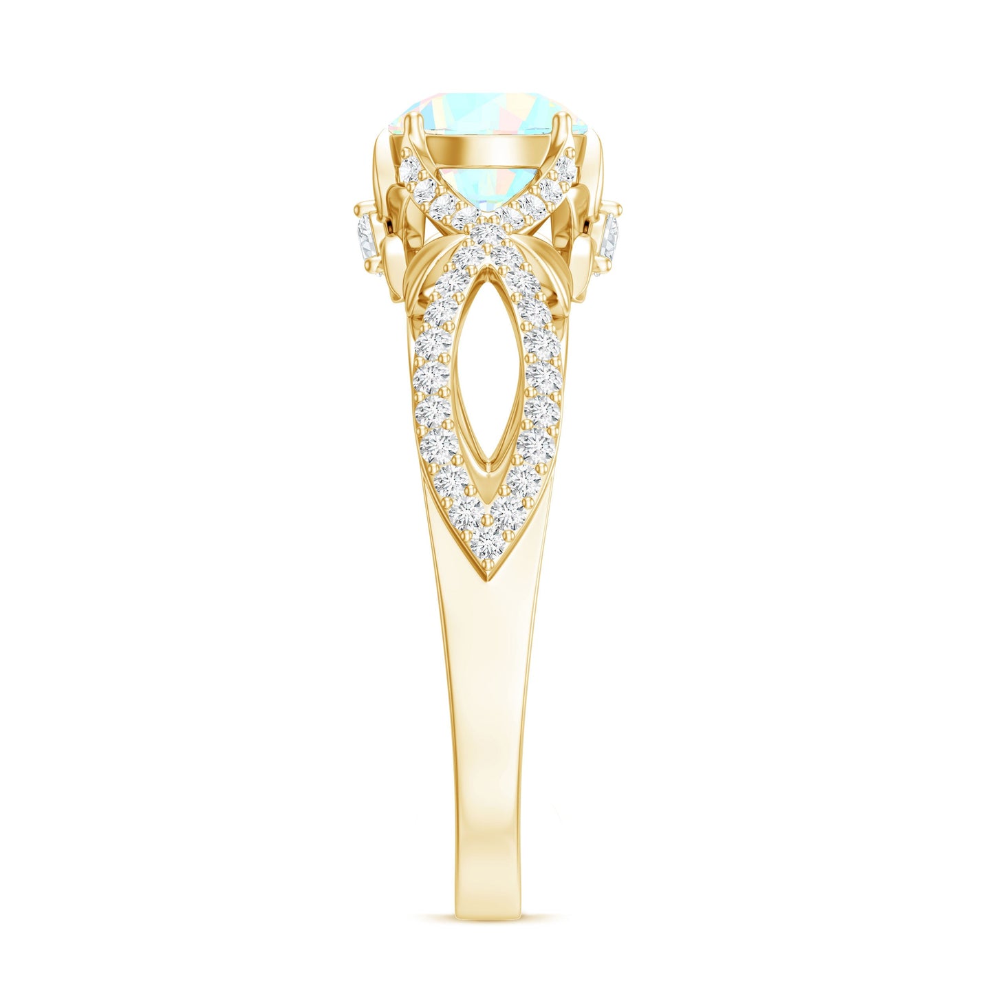 Ethiopian Opal and Diamond Engagement Ring with Crossover Shank