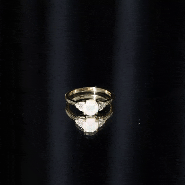 Natural Ethiopian Opal Engagement Ring with Diamond Trio