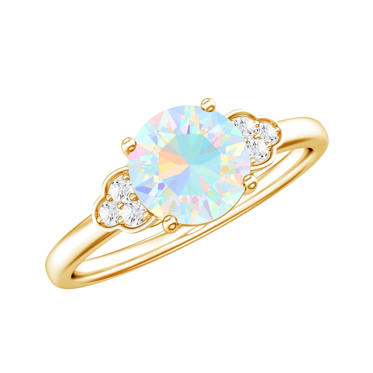Natural Ethiopian Opal Engagement Ring with Diamond Trio