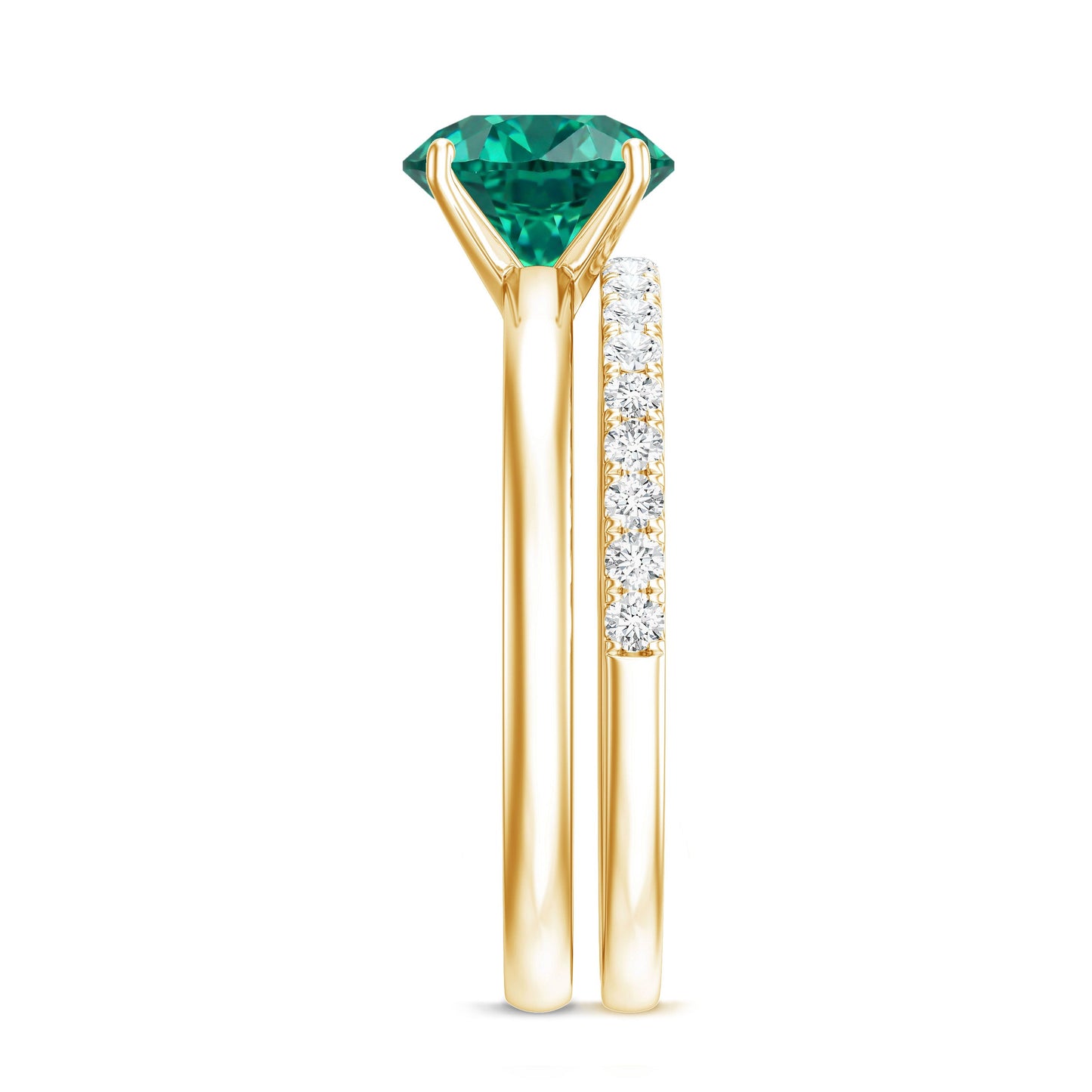 Certified Solitaire Lab Grown Emerald Engagement Ring with Diamond Wedding Band