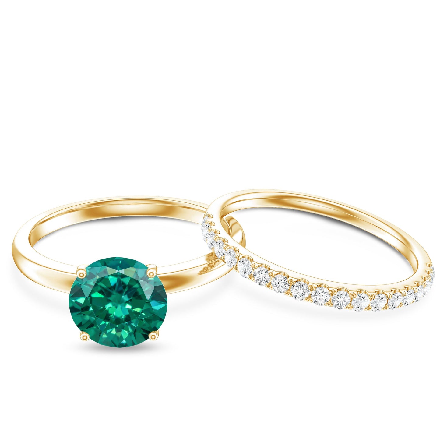 Certified Solitaire Lab Grown Emerald Engagement Ring with Diamond Wedding Band