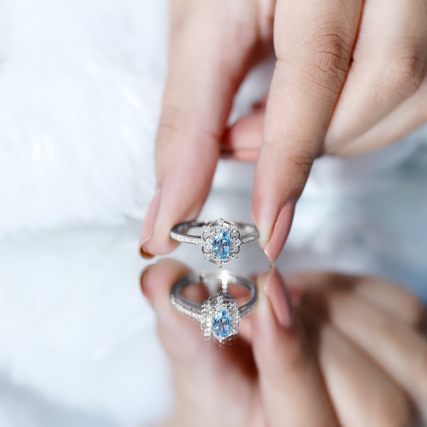 Real Vintage Aquamarine and Diamond Engagement Ring with Certificate