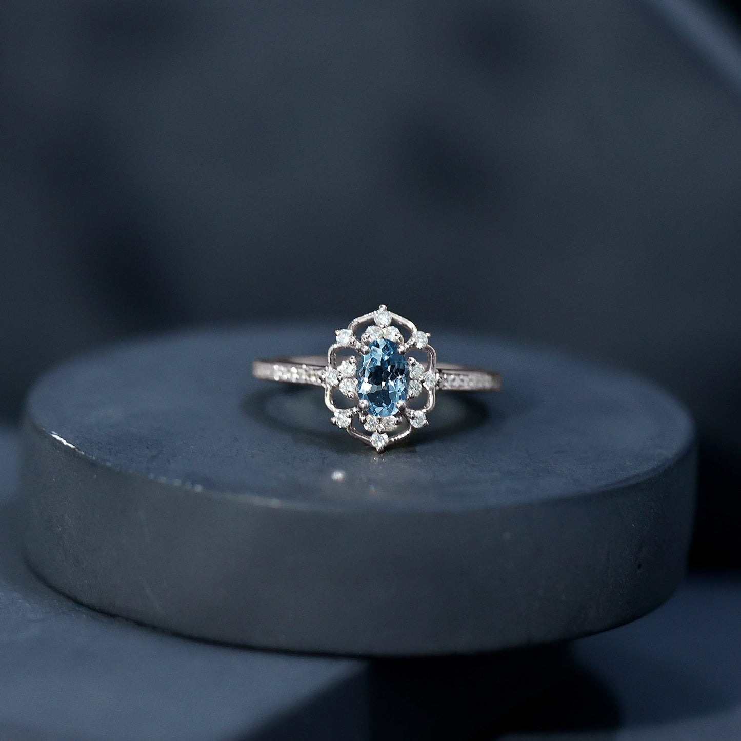 Real Vintage Aquamarine and Diamond Engagement Ring with Certificate