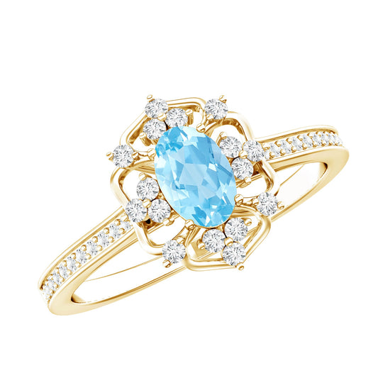 Real Vintage Aquamarine and Diamond Engagement Ring with Certificate